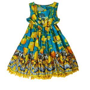 ANTICA SANTORIA Floral Yellow and Blue Sundress One Size Summer Dress
